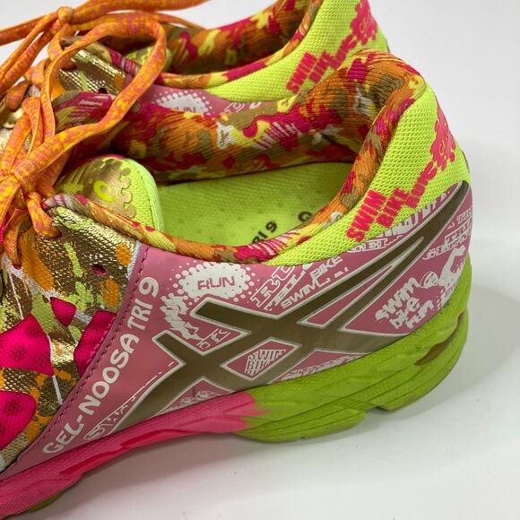 ASICS | Gel Noosa Tri 9 Running Shoe Breast Cancer Pink Yellow Sneaker Womens 12 - Picture 2 of 9